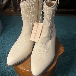 Olivia & Kate Women's White Embellished Ankle Boots